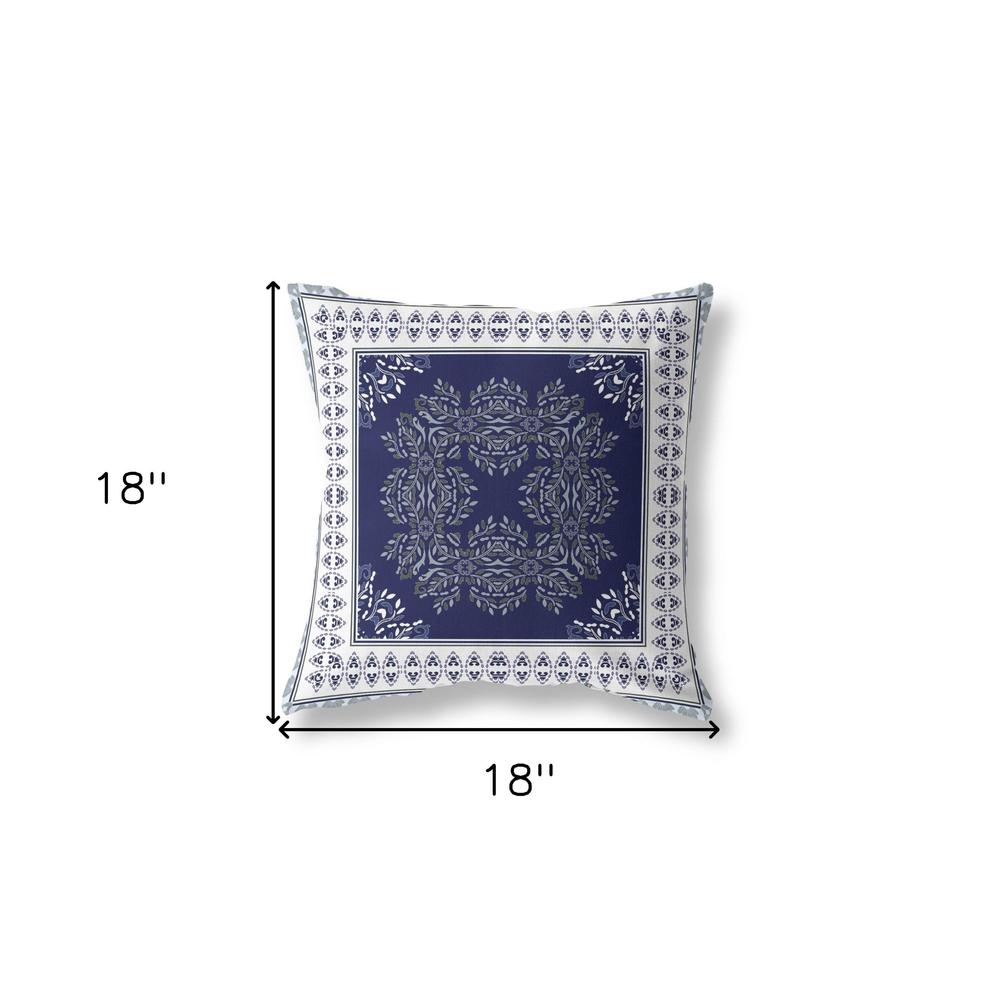 18" X 18" Indigo And Green Blown Seam Floral Indoor Outdoor Throw Pillow. Picture 6