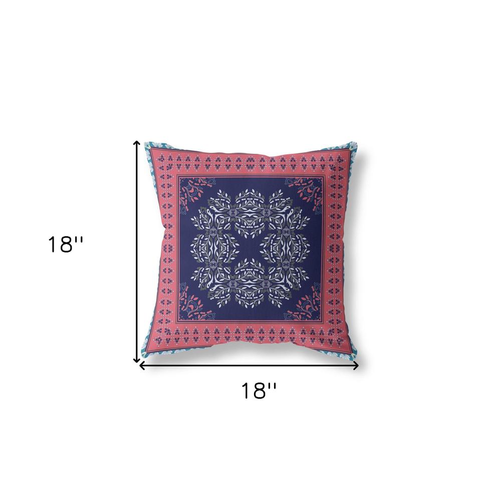 18" X 18" Indigo And Pink Blown Seam Floral Indoor Outdoor Throw Pillow. Picture 7
