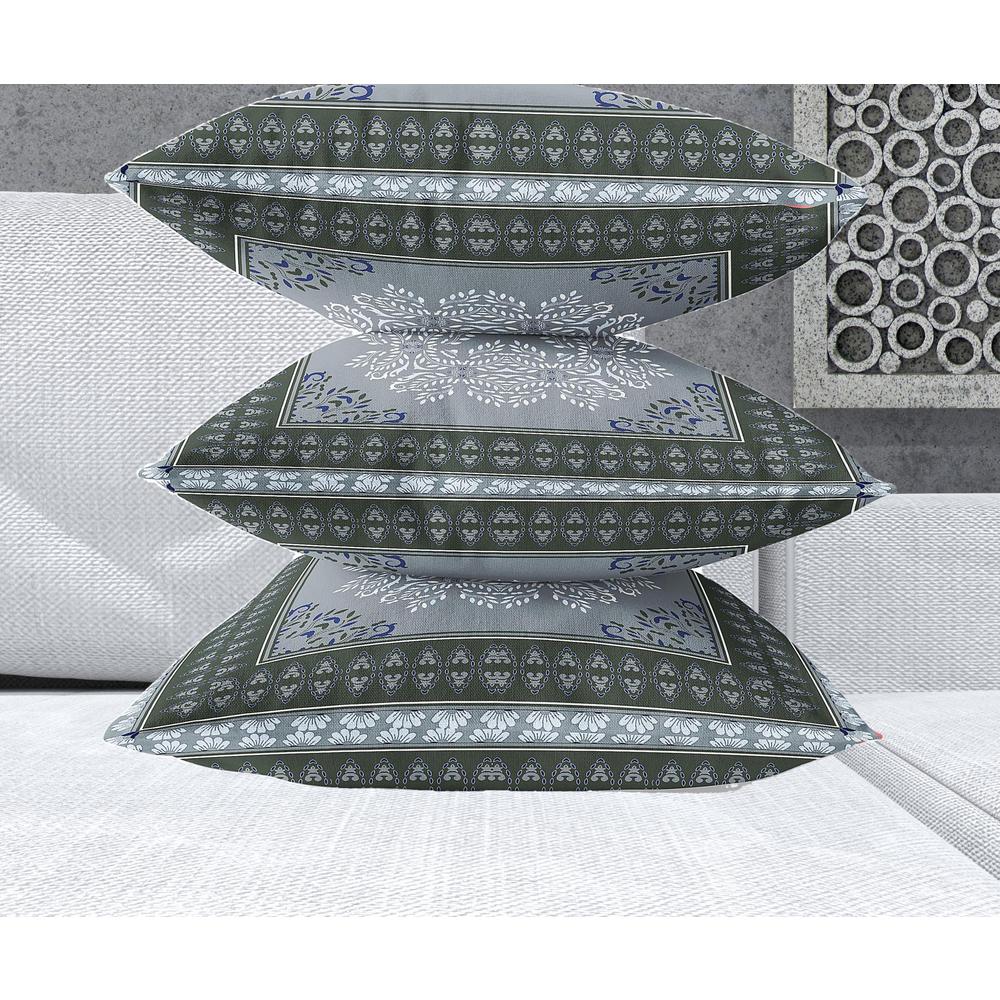 26" X 26" Grey And Green Blown Seam Damask Indoor Outdoor Throw Pillow. Picture 3