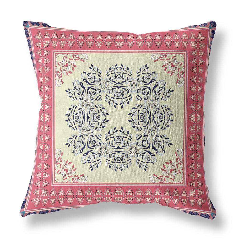 16" X 16" Cream And Pink Blown Seam Floral Indoor Outdoor Throw Pillow. Picture 2