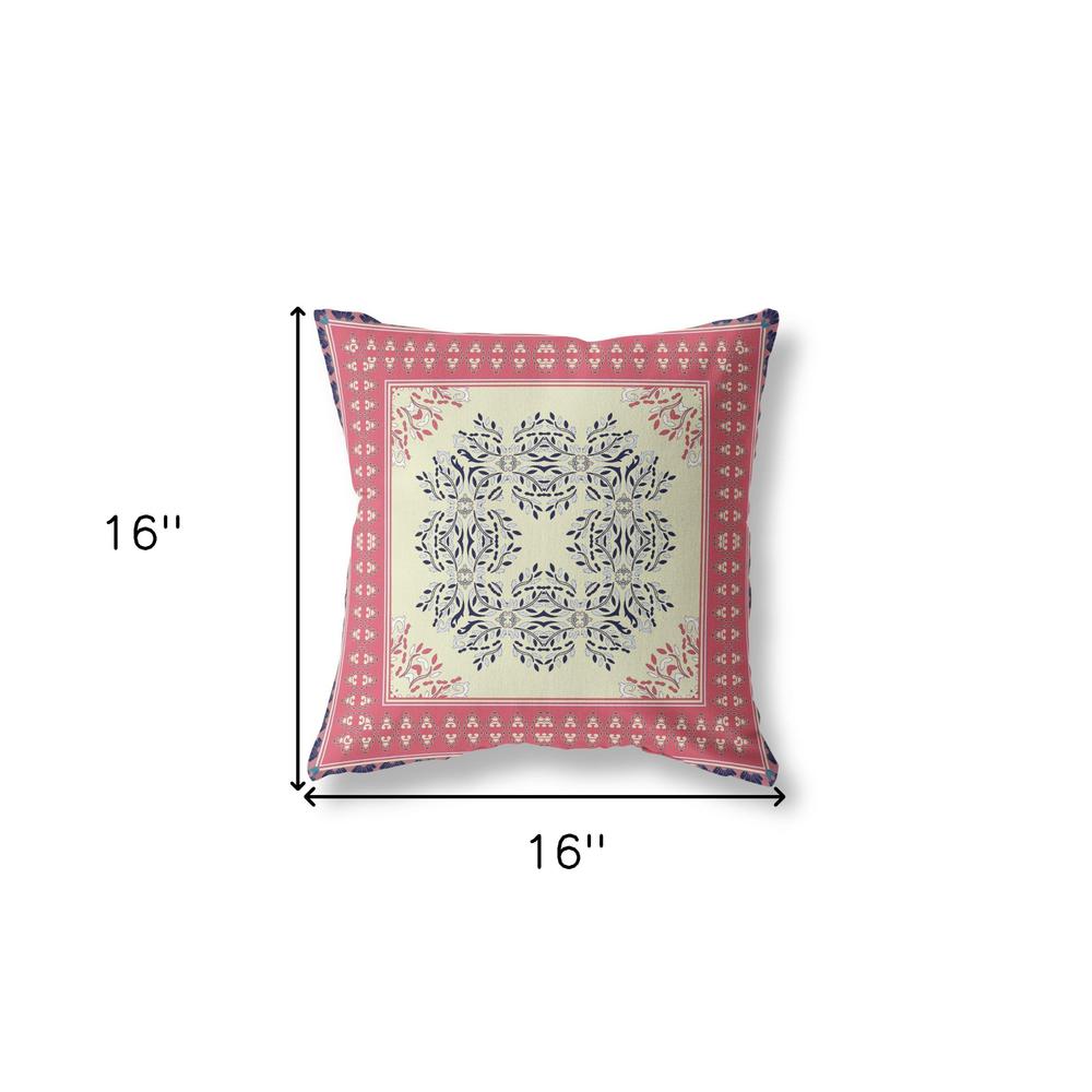 16" X 16" Cream And Pink Blown Seam Floral Indoor Outdoor Throw Pillow. Picture 6