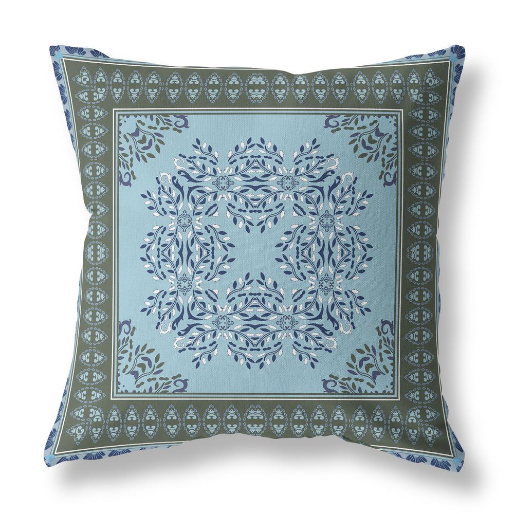 16" X 16" Blue And Green Blown Seam Floral Indoor Outdoor Throw Pillow. Picture 1