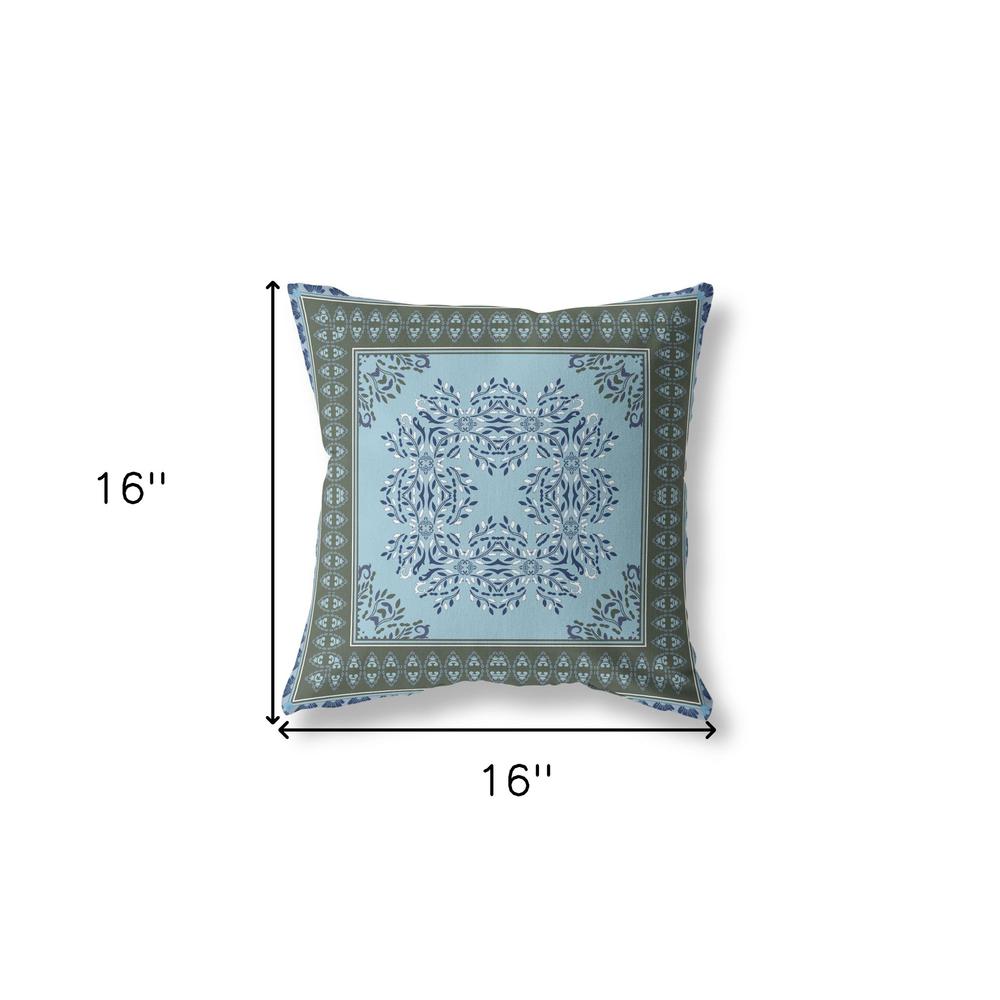 16" X 16" Blue And Green Blown Seam Floral Indoor Outdoor Throw Pillow. Picture 5