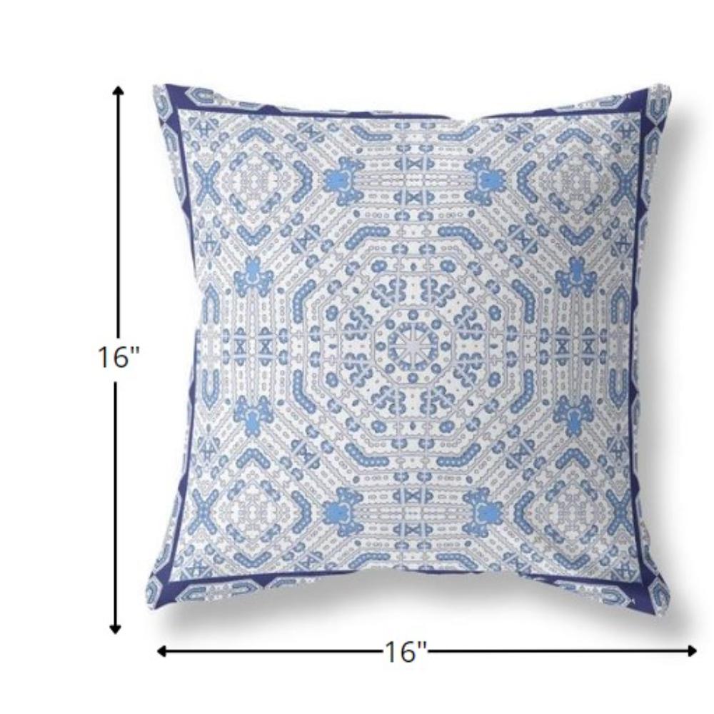 16” Blue Gray Geostar Indoor Outdoor Throw Pillow. Picture 4