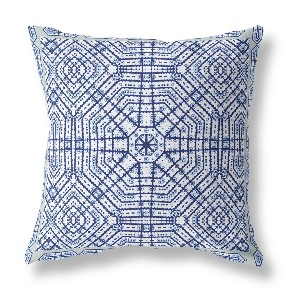 16” Navy White Geostar Indoor Outdoor Throw Pillow. Picture 1