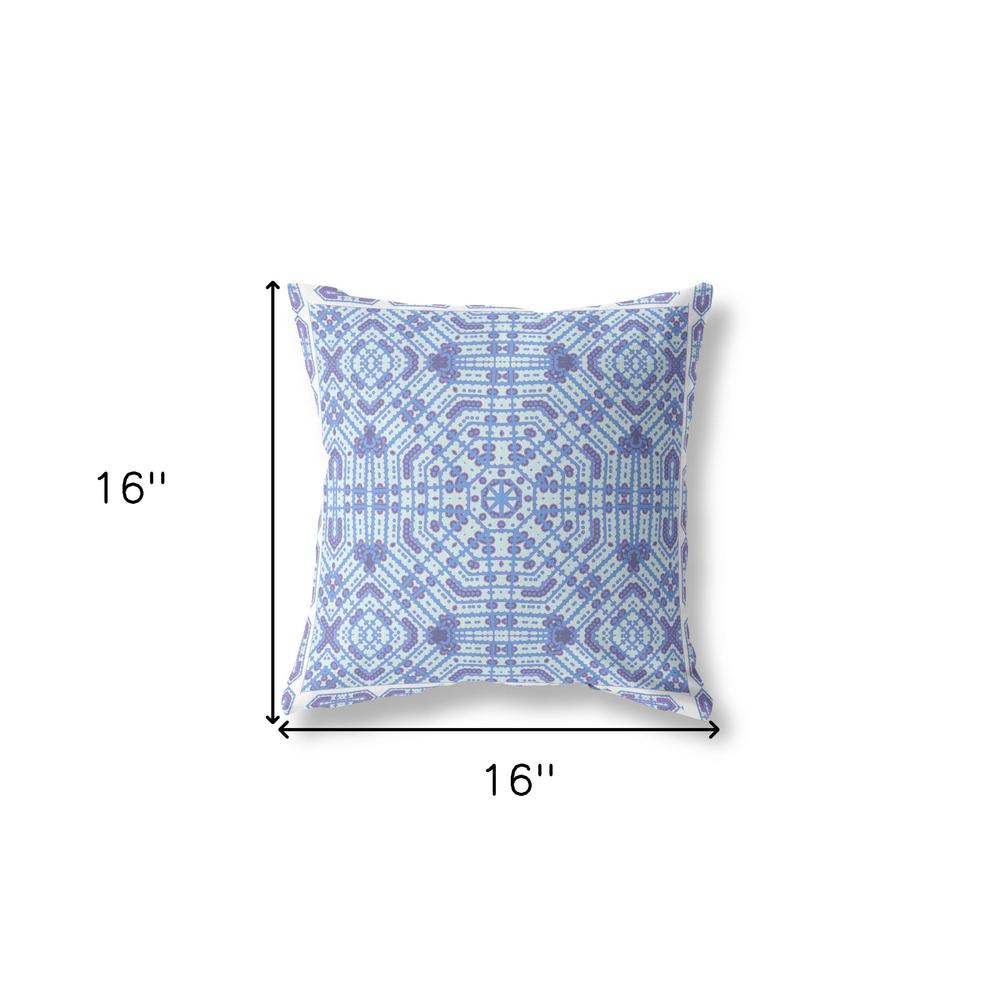 16” Cyan Blue Geostar Indoor Outdoor Throw Pillow. Picture 4