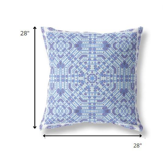 28” Cyan Blue Geostar Indoor Outdoor Throw Pillow. Picture 4