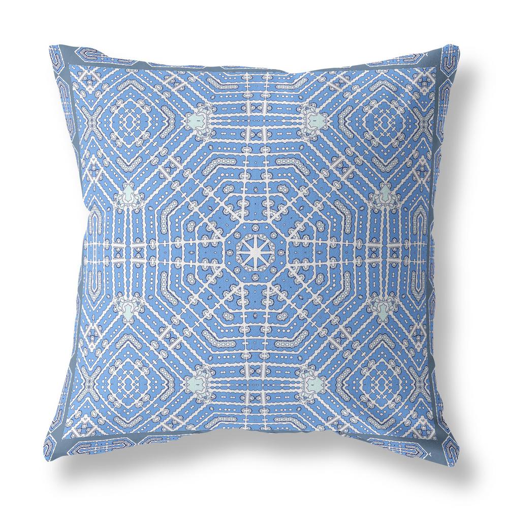 16” Blue White Geostar Indoor Outdoor Throw Pillow. Picture 1