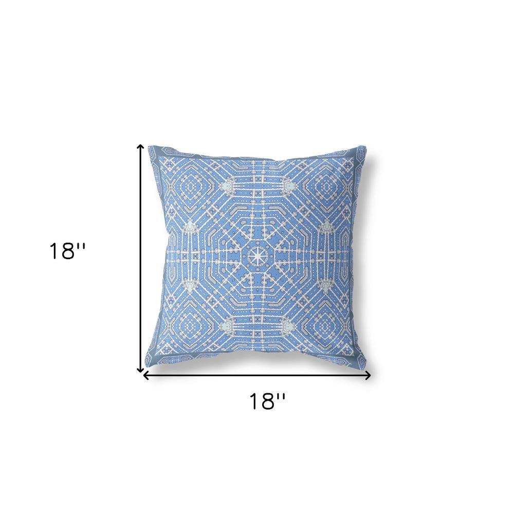 18” Blue White Geostar Indoor Outdoor Throw Pillow. Picture 4