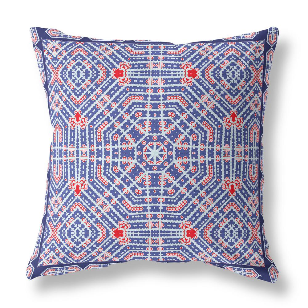 20” Blue Red Geostar Indoor Outdoor Throw Pillow. Picture 1