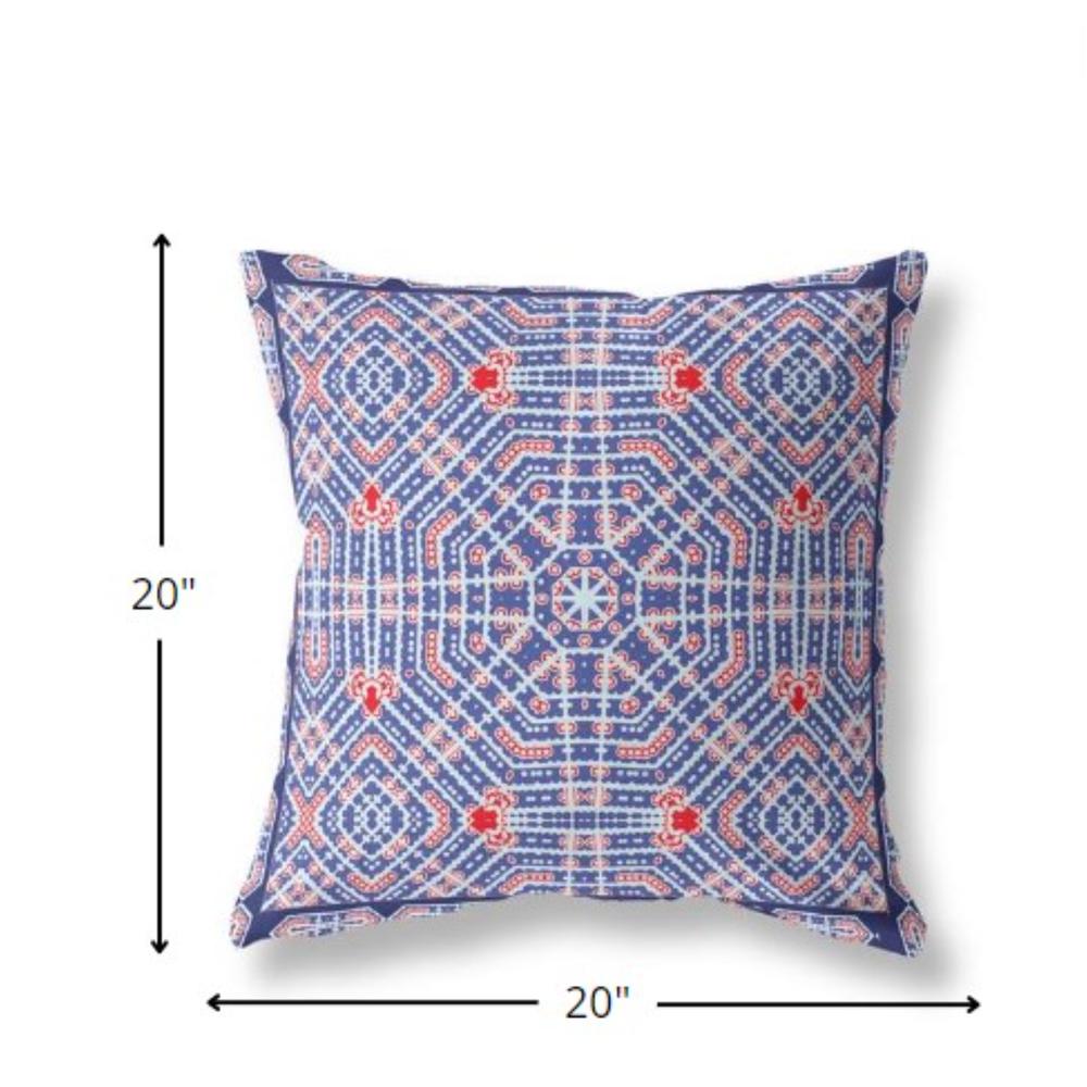 20” Blue Red Geostar Indoor Outdoor Throw Pillow. Picture 4