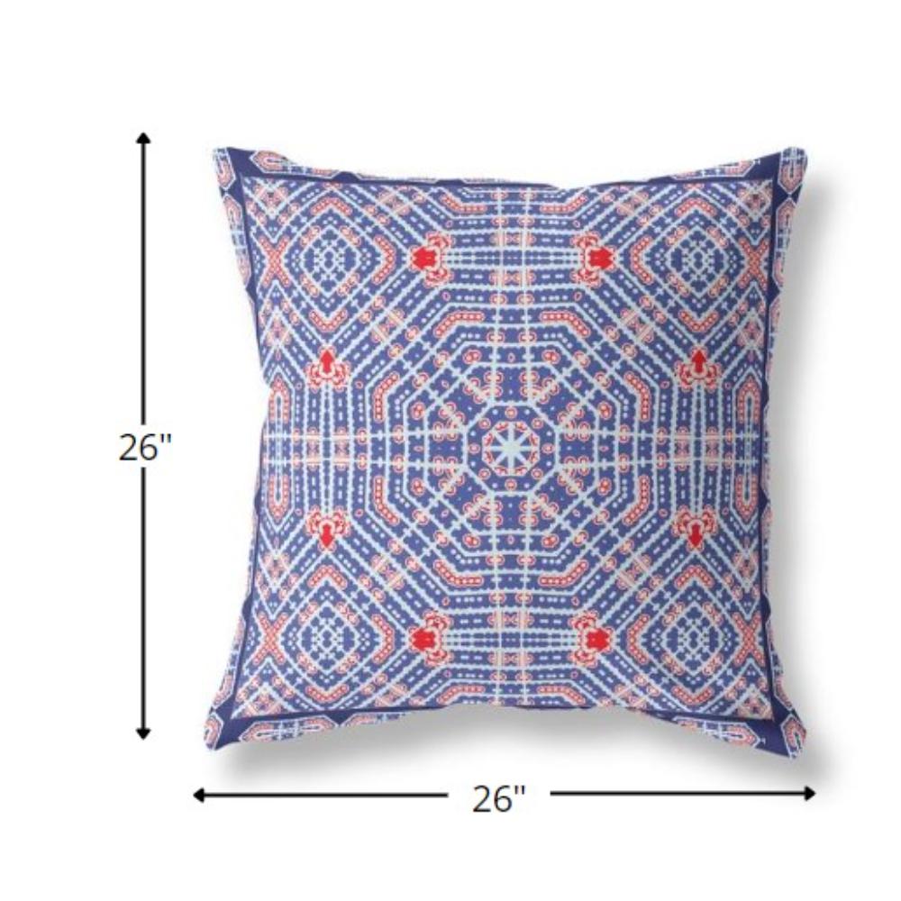 26” Blue Red Geostar Indoor Outdoor Throw Pillow. Picture 4