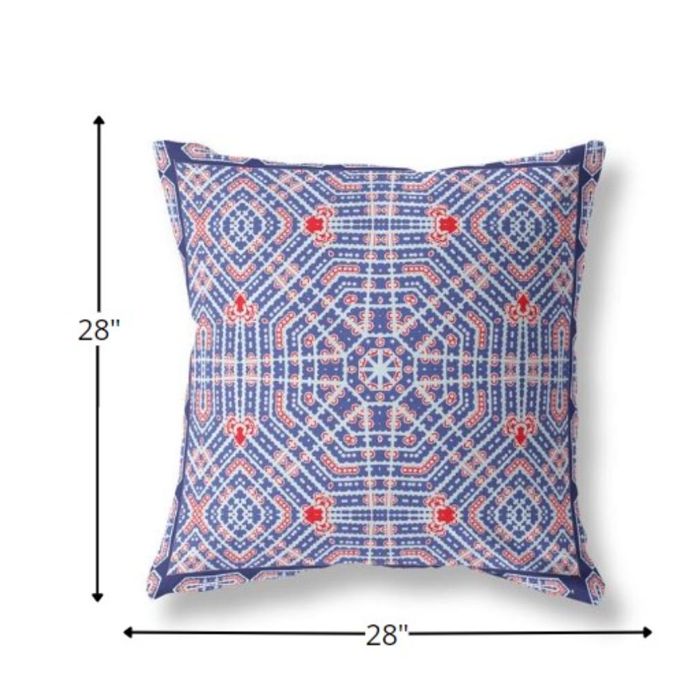 28” Blue Red Geostar Indoor Outdoor Throw Pillow. Picture 4