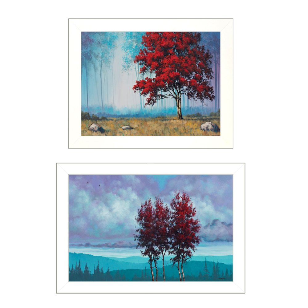 Set Of Two Red Trees 1 White Framed Print Wall Art. Picture 2