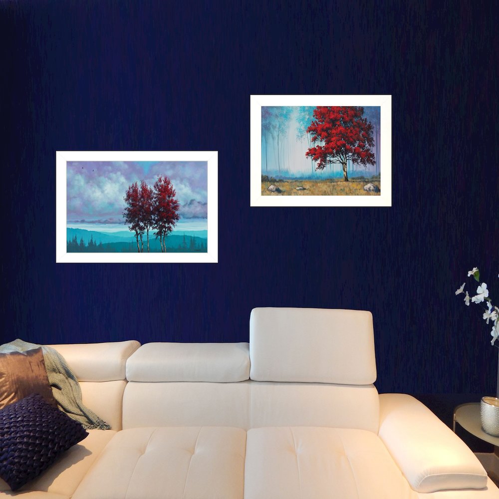 Set Of Two Red Trees 1 White Framed Print Wall Art. Picture 4