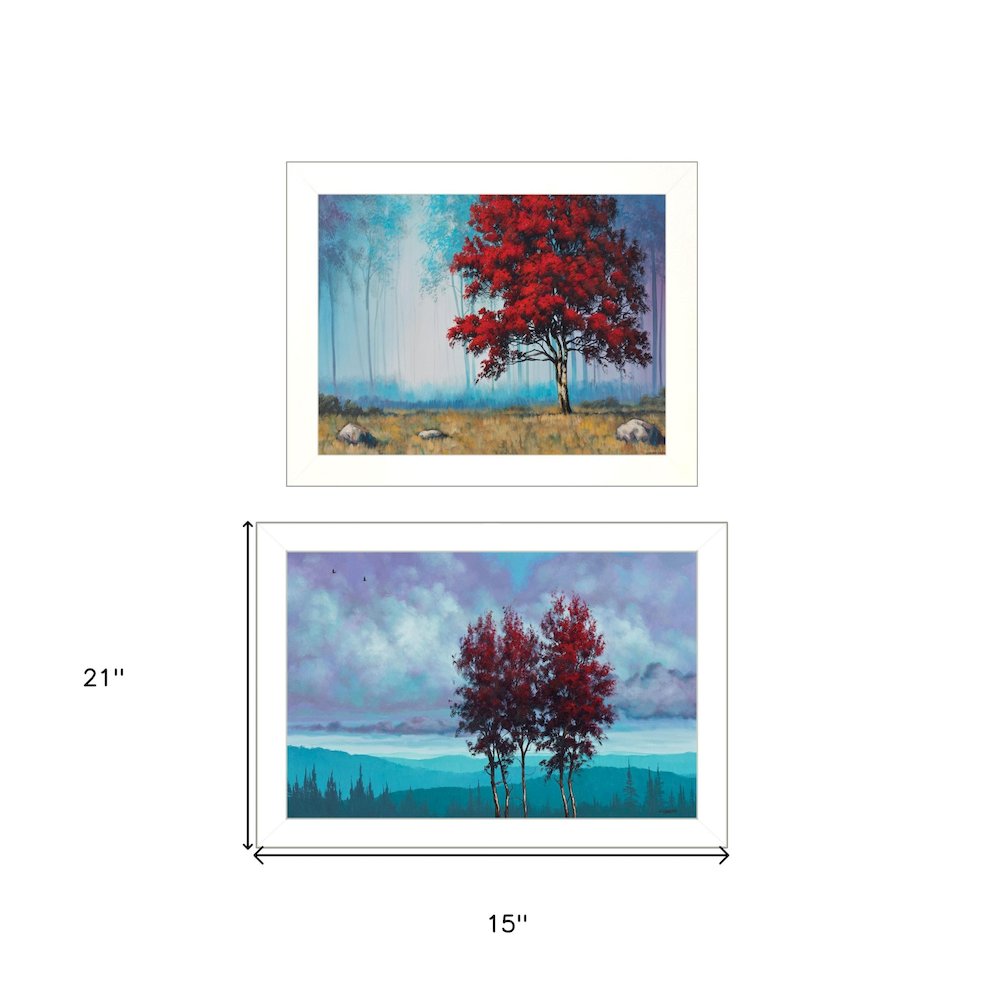 Set Of Two Red Trees 1 White Framed Print Wall Art. Picture 5