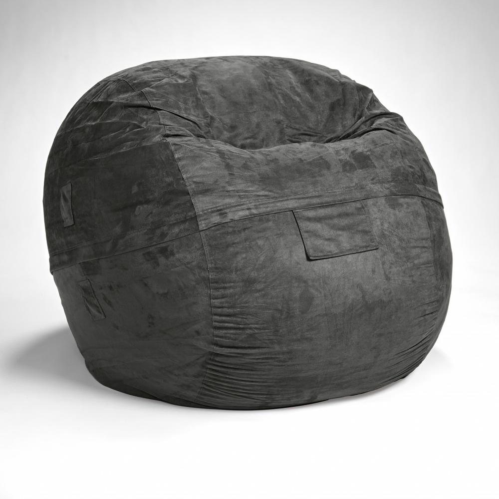 Classic Cozy Dark Gray Bean Bag Chair. Picture 1