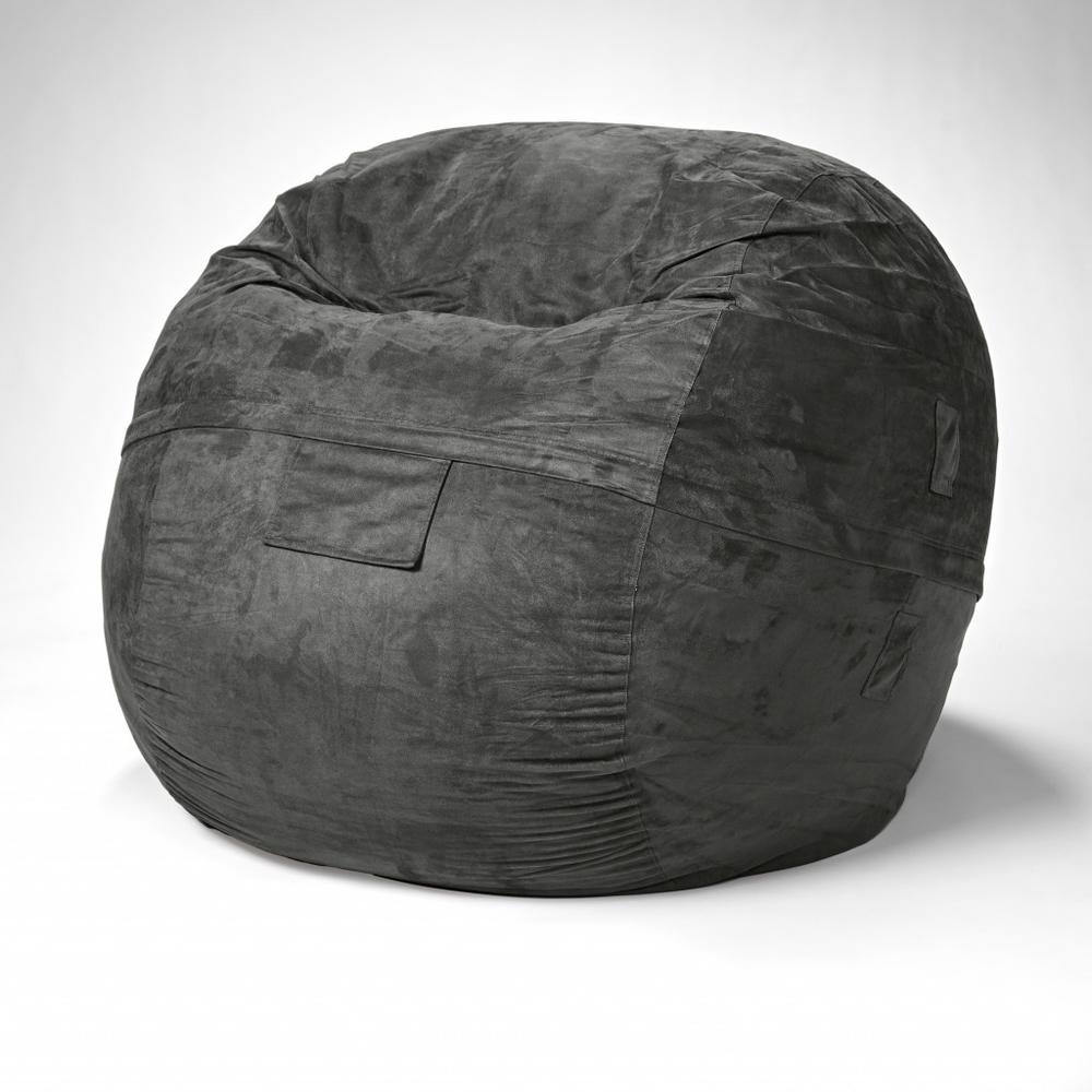 Classic Cozy Dark Gray Bean Bag Chair. Picture 2