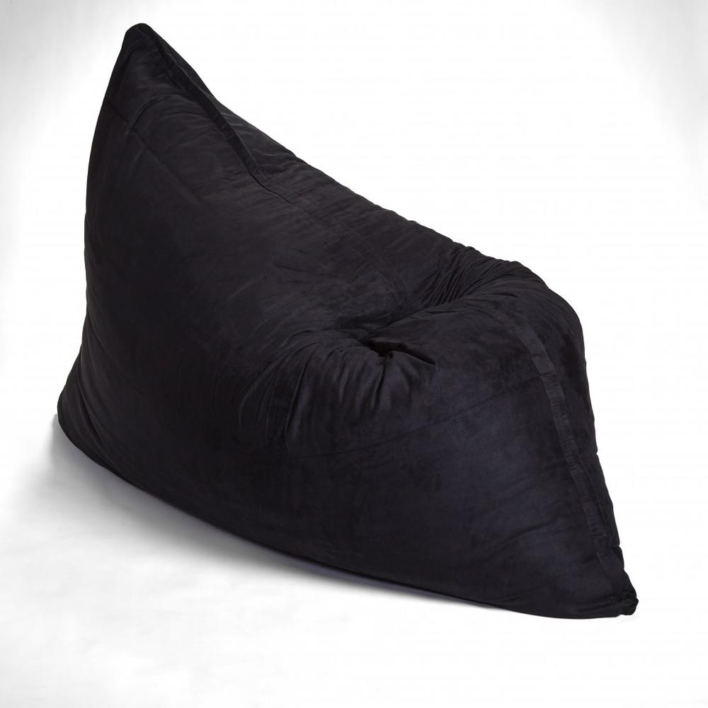 78" x 58" Black Faux Fur Sofa Sack Bean Bag Lounger. Picture 1
