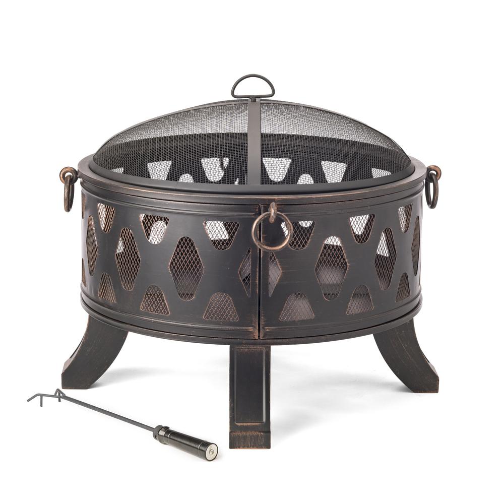 Rustic Brushed Black and Bronze Steel Wood Burning Fire Pit. Picture 1