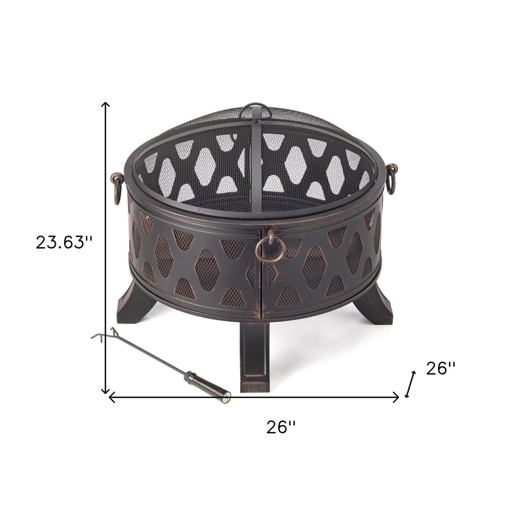 Rustic Brushed Black and Bronze Steel Wood Burning Fire Pit. Picture 4