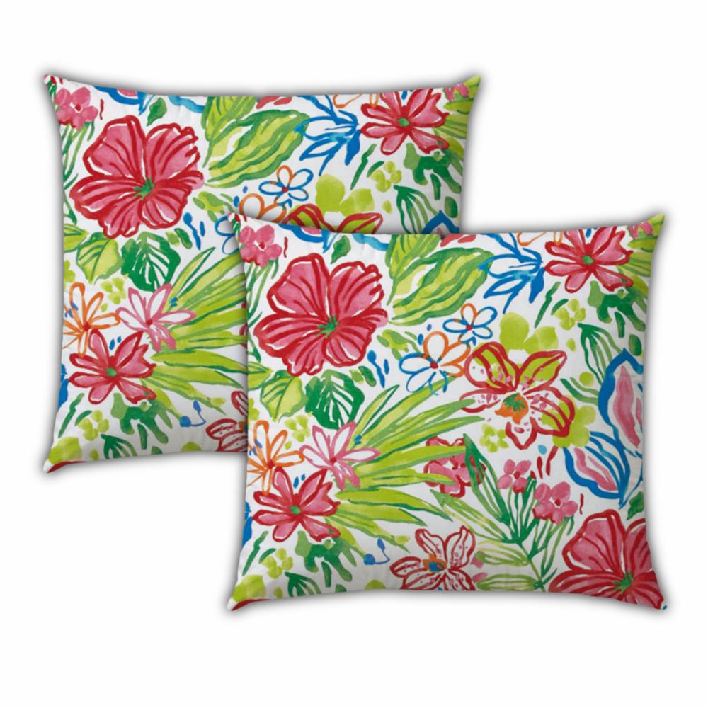 Set Of Three 18" X 18" Red, White Blown Seam Floral Throw Indoor Outdoor Pillow. Picture 4
