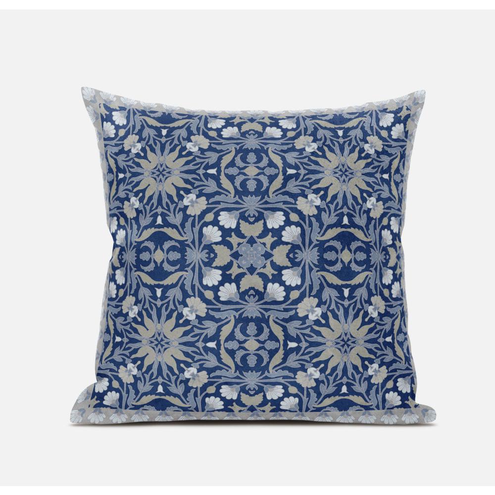 16" X 16" Dark Blue And Gray Blown Seam Paisley Indoor Outdoor Throw Pillow. Picture 1