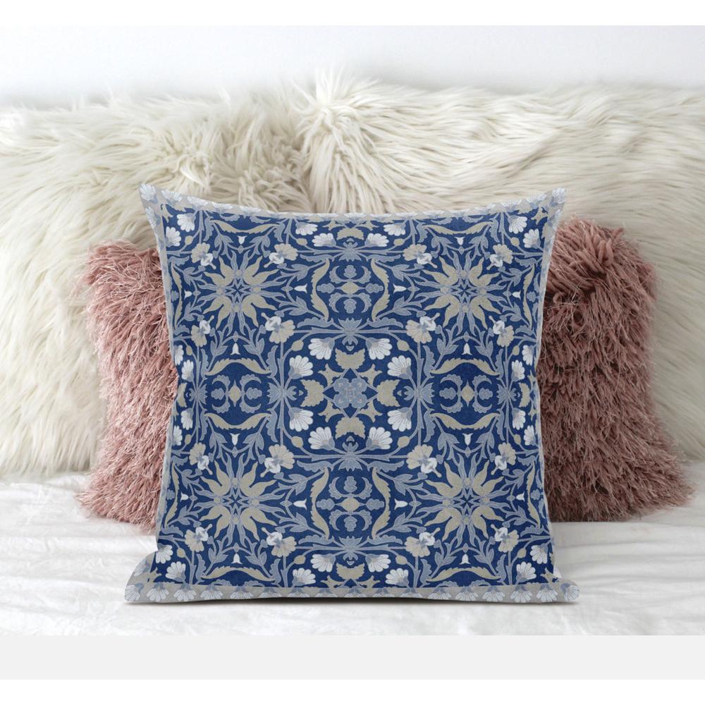 16" X 16" Dark Blue And Gray Blown Seam Paisley Indoor Outdoor Throw Pillow. Picture 4