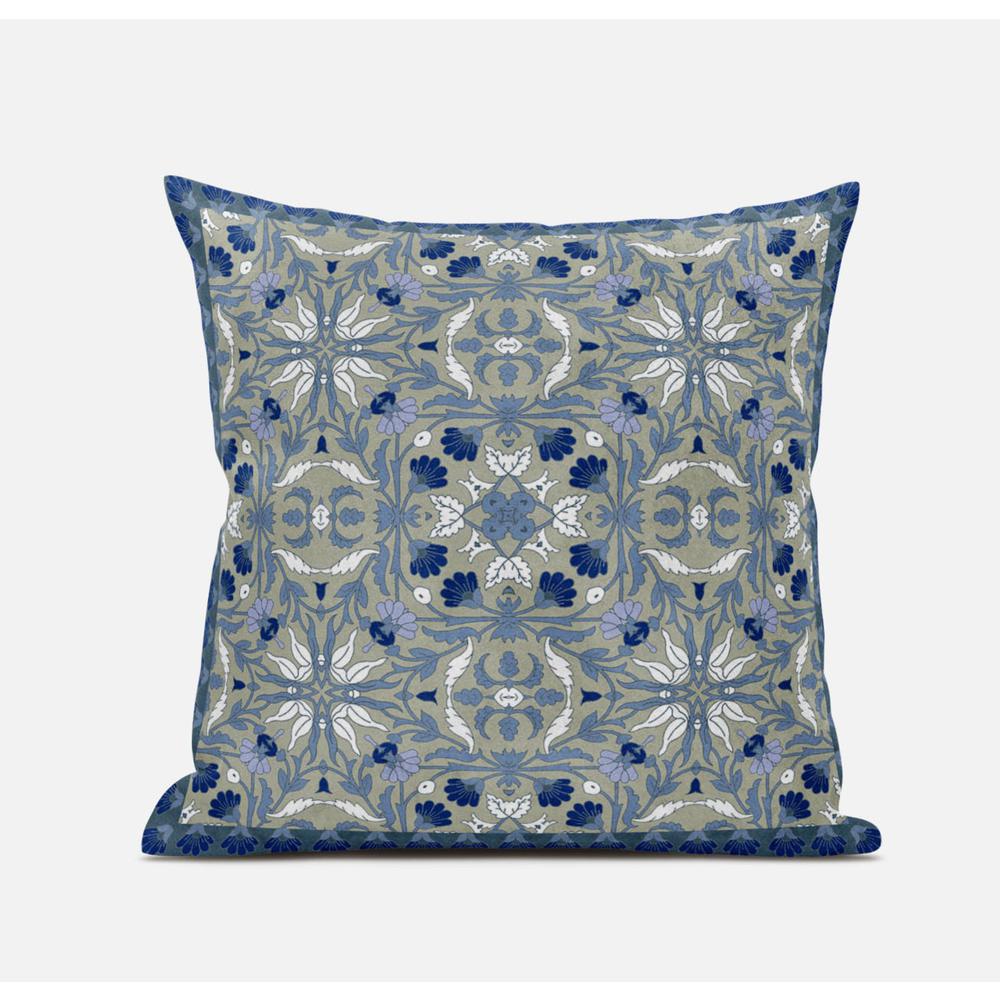 16" X 16" Indigo And White Blown Seam Paisley Indoor Outdoor Throw Pillow. Picture 1