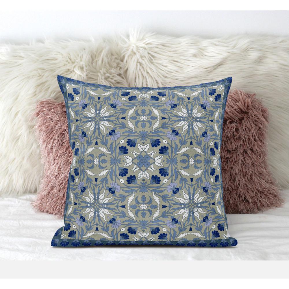 16" X 16" Indigo And White Blown Seam Paisley Indoor Outdoor Throw Pillow. Picture 4