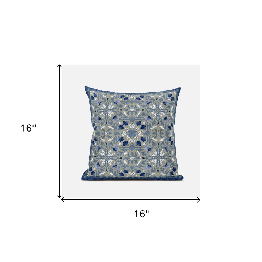 16" X 16" Indigo And White Blown Seam Paisley Indoor Outdoor Throw Pillow. Picture 6