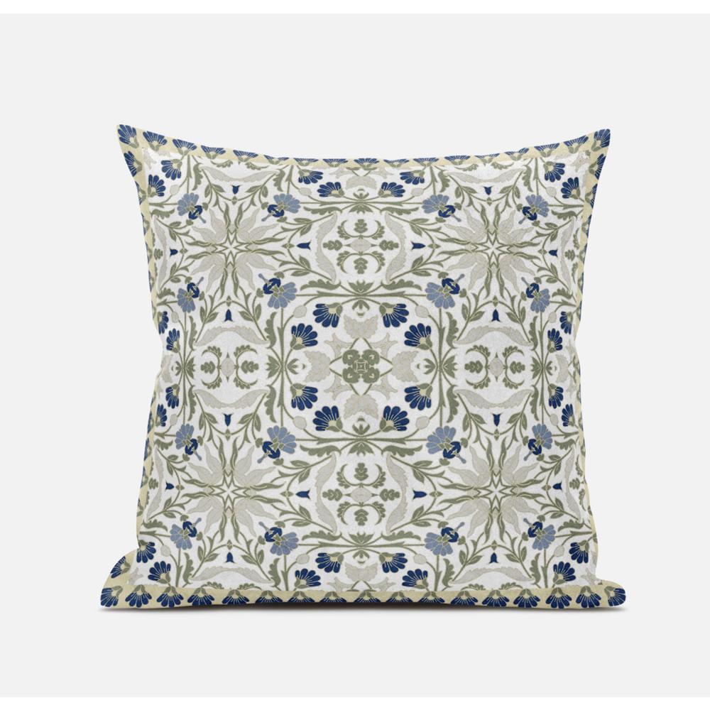 16" X 16" Indigo And White Blown Seam Paisley Indoor Outdoor Throw Pillow. Picture 2