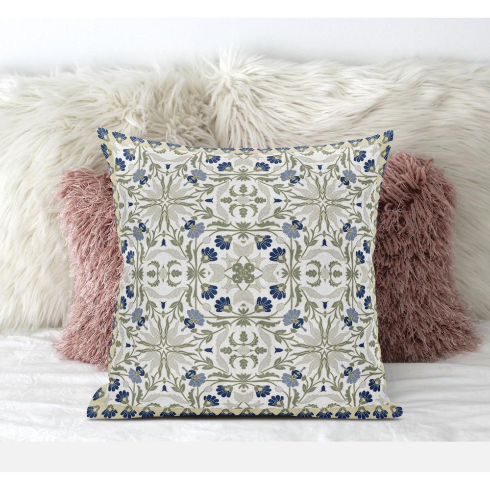 16" X 16" Indigo And White Blown Seam Paisley Indoor Outdoor Throw Pillow. Picture 4