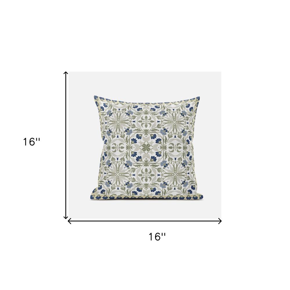 16" X 16" Indigo And White Blown Seam Paisley Indoor Outdoor Throw Pillow. Picture 6
