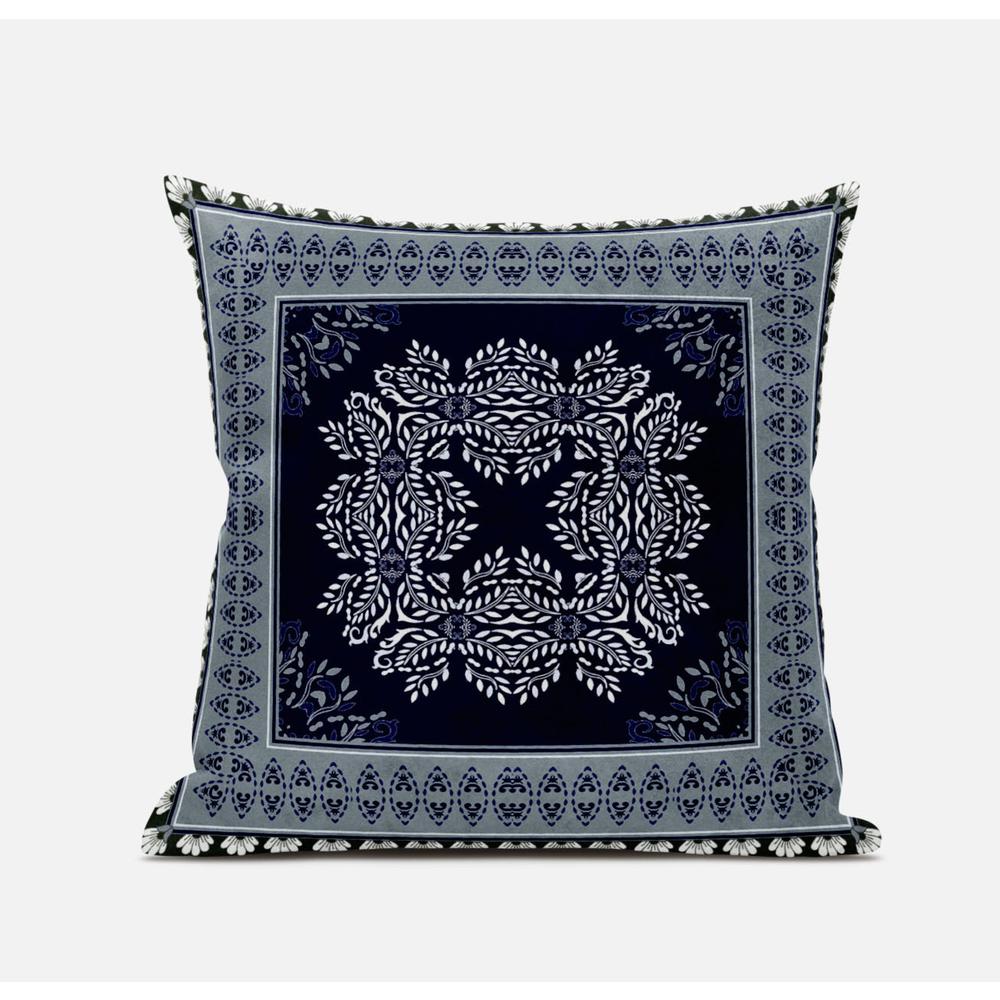 20"x20" Gray Blue White Blown Seam Suede Geometric Throw Pillow. Picture 1