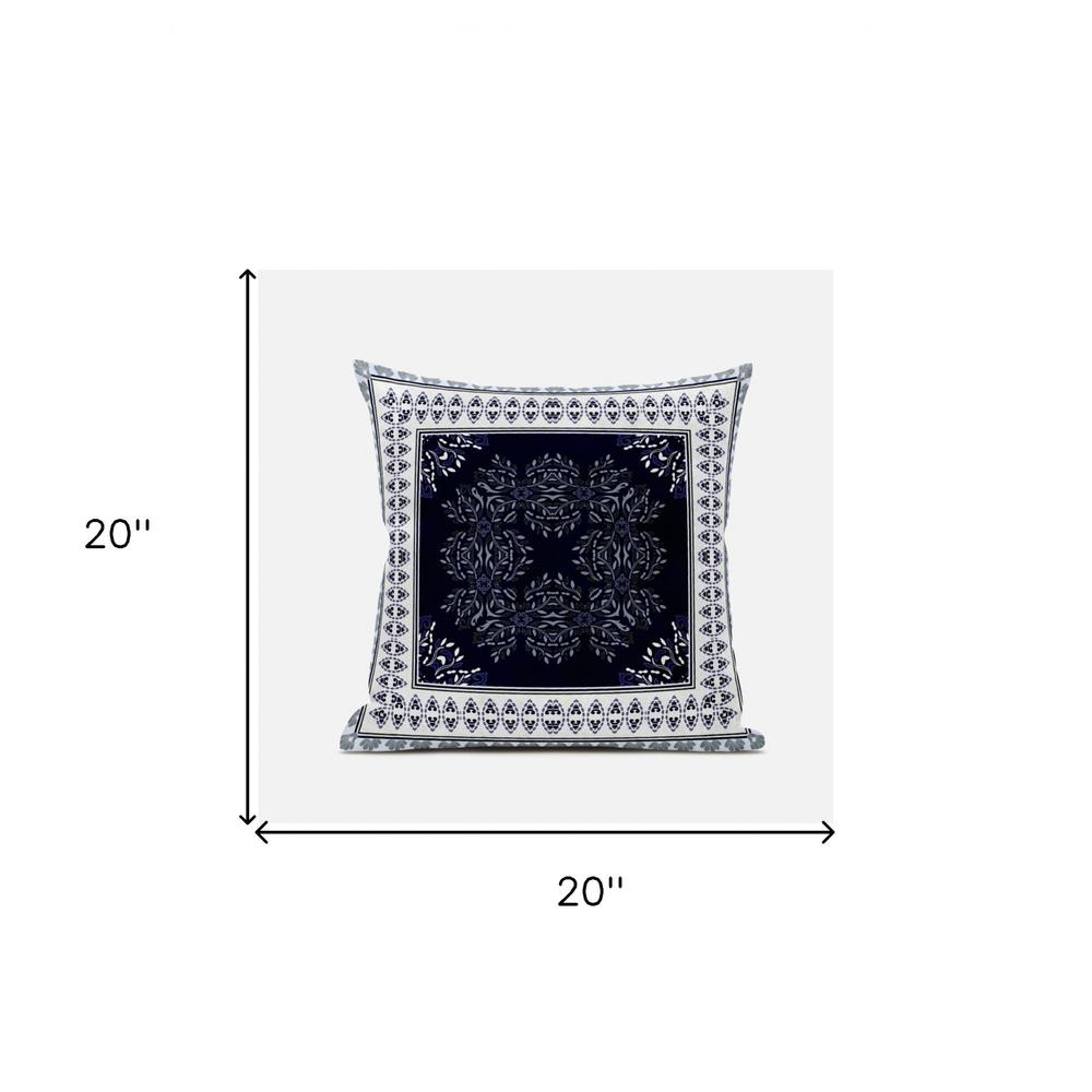 20"x20" Dark Blue White Blown Seam Suede Geometric Throw Pillow. Picture 5