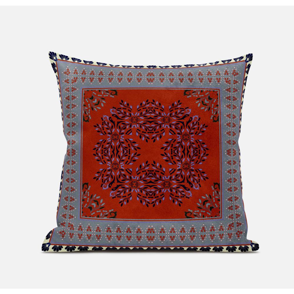 18" X 18" Red And Gray Blown Seam Geometric Indoor Outdoor Throw Pillow. Picture 2