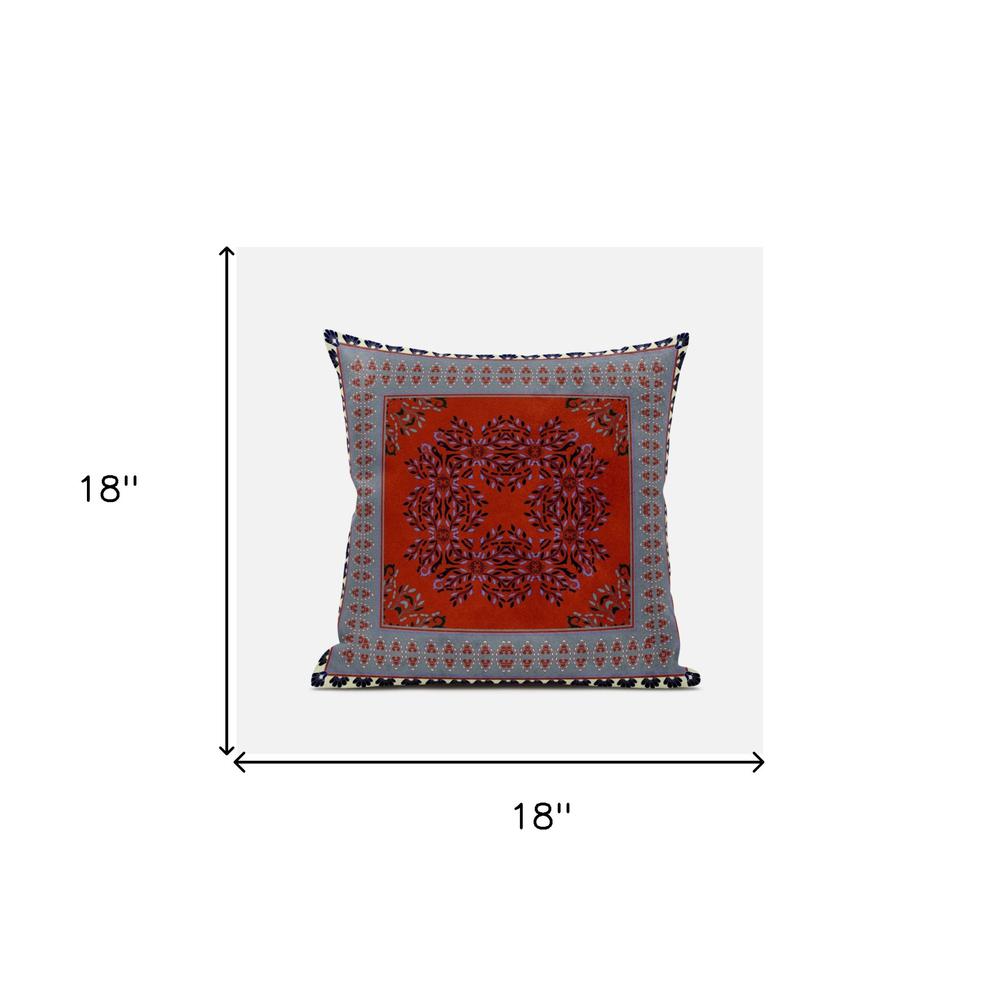 18" X 18" Red And Gray Blown Seam Geometric Indoor Outdoor Throw Pillow. Picture 6