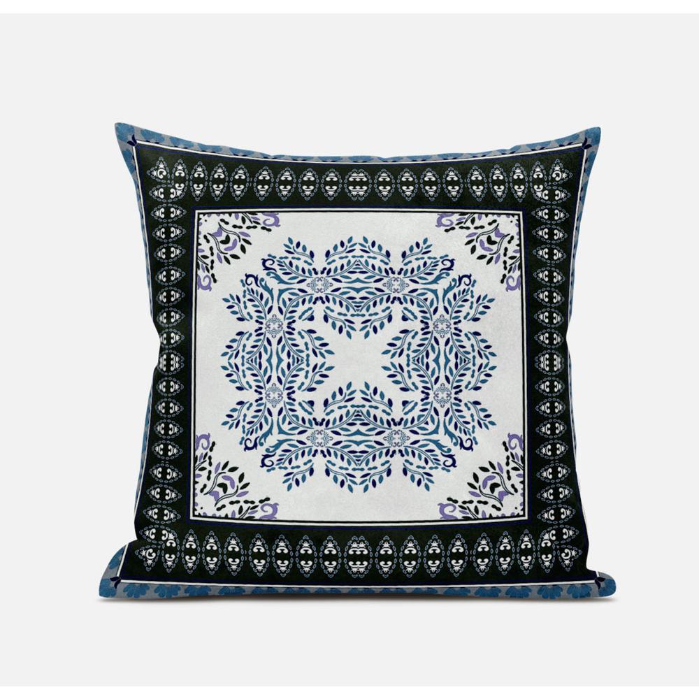 16" X 16" Black And Blue Blown Seam Geometric Indoor Outdoor Throw Pillow. Picture 1