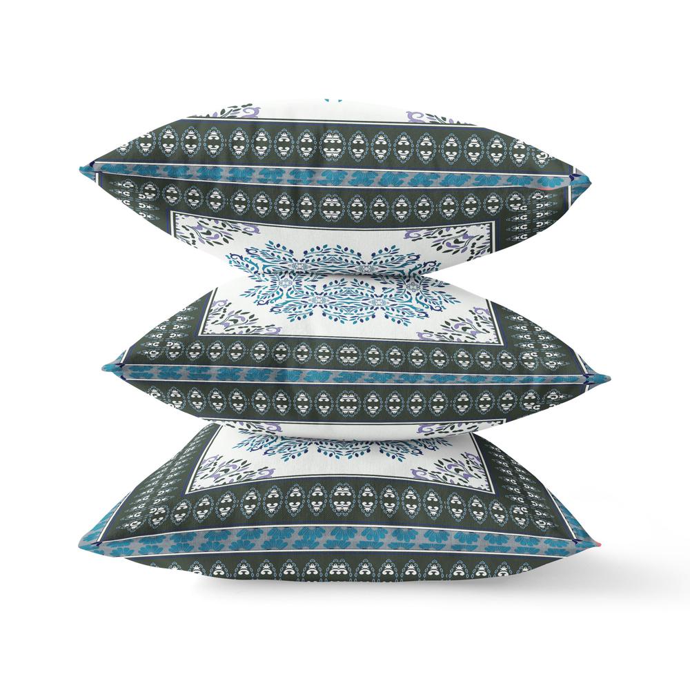 16" X 16" Black And Blue Blown Seam Geometric Indoor Outdoor Throw Pillow. Picture 3