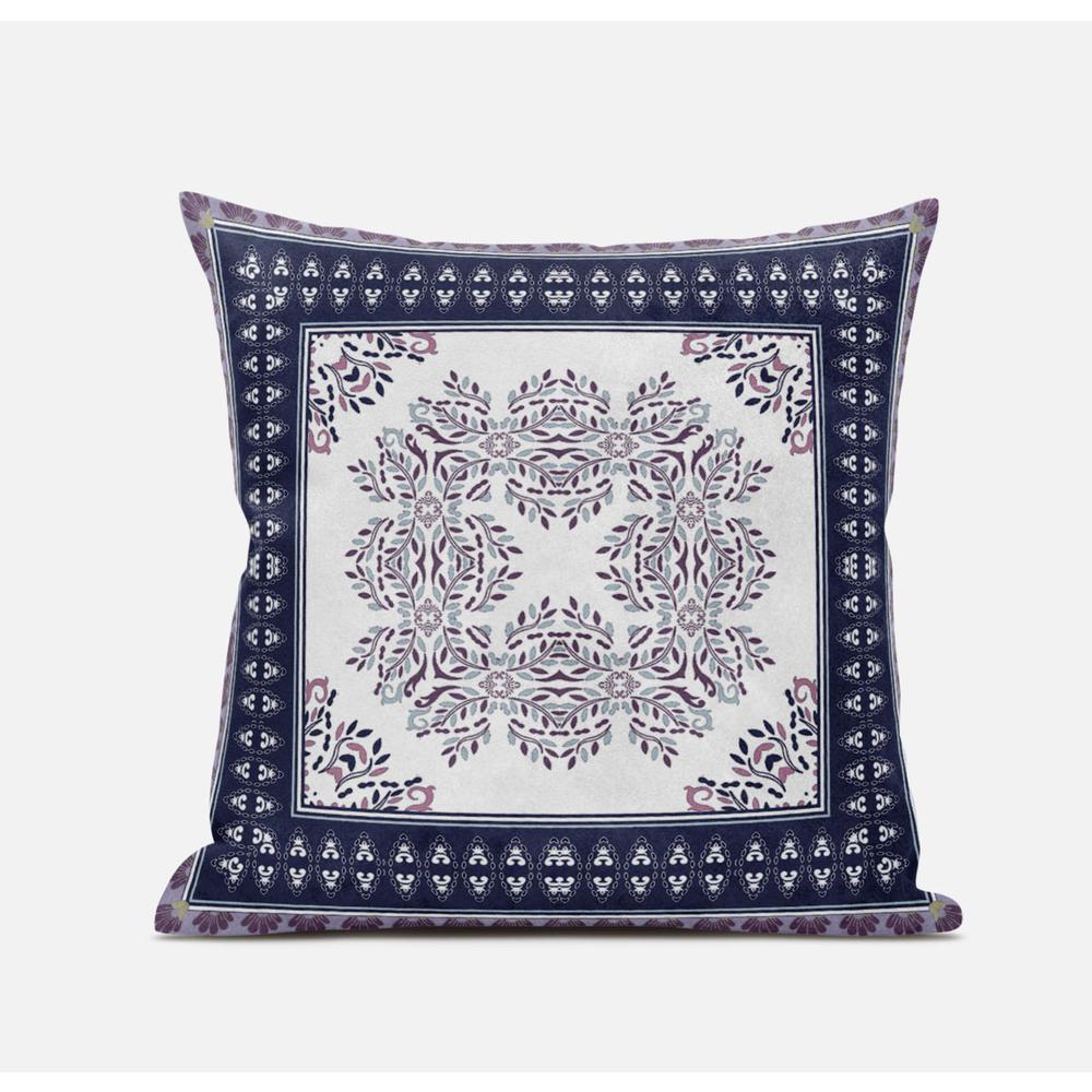 16" X 16" Cream And Blue Blown Seam Geometric Indoor Outdoor Throw Pillow. Picture 1