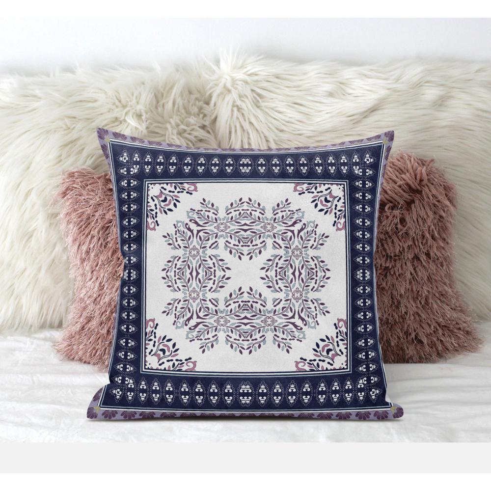 16" X 16" Cream And Blue Blown Seam Geometric Indoor Outdoor Throw Pillow. Picture 4