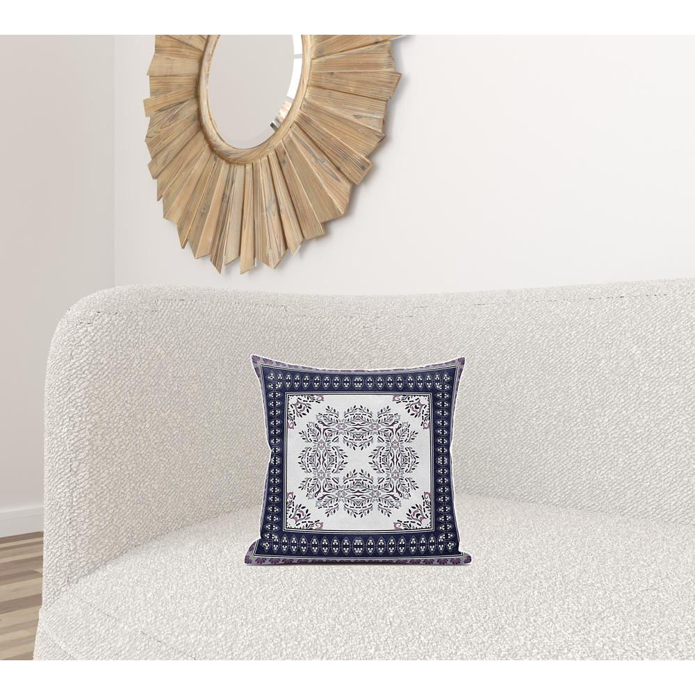 16" X 16" Cream And Blue Blown Seam Geometric Indoor Outdoor Throw Pillow. Picture 2