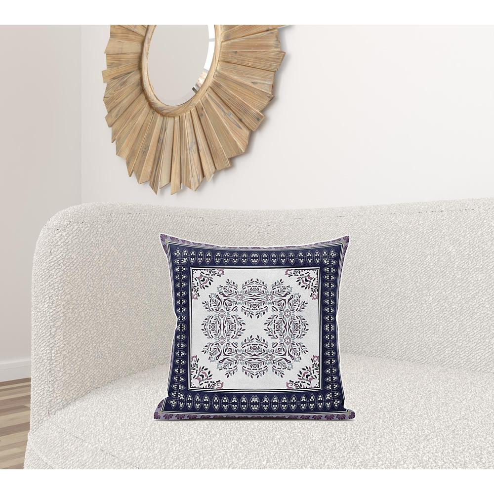 20" X 20" Cream And Blue Blown Seam Geometric Indoor Outdoor Throw Pillow. Picture 2