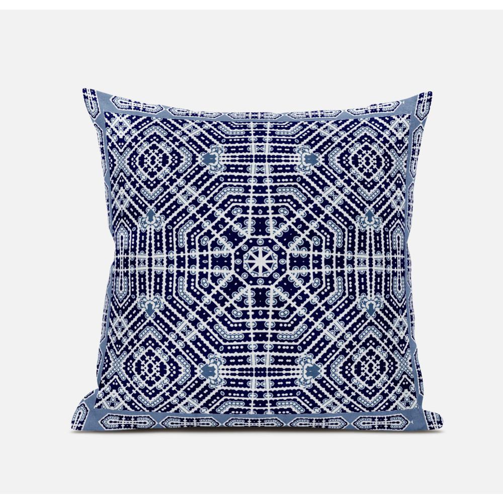 18" X 18" Indigo And Green Blown Seam Geometric Indoor Outdoor Throw Pillow. Picture 1