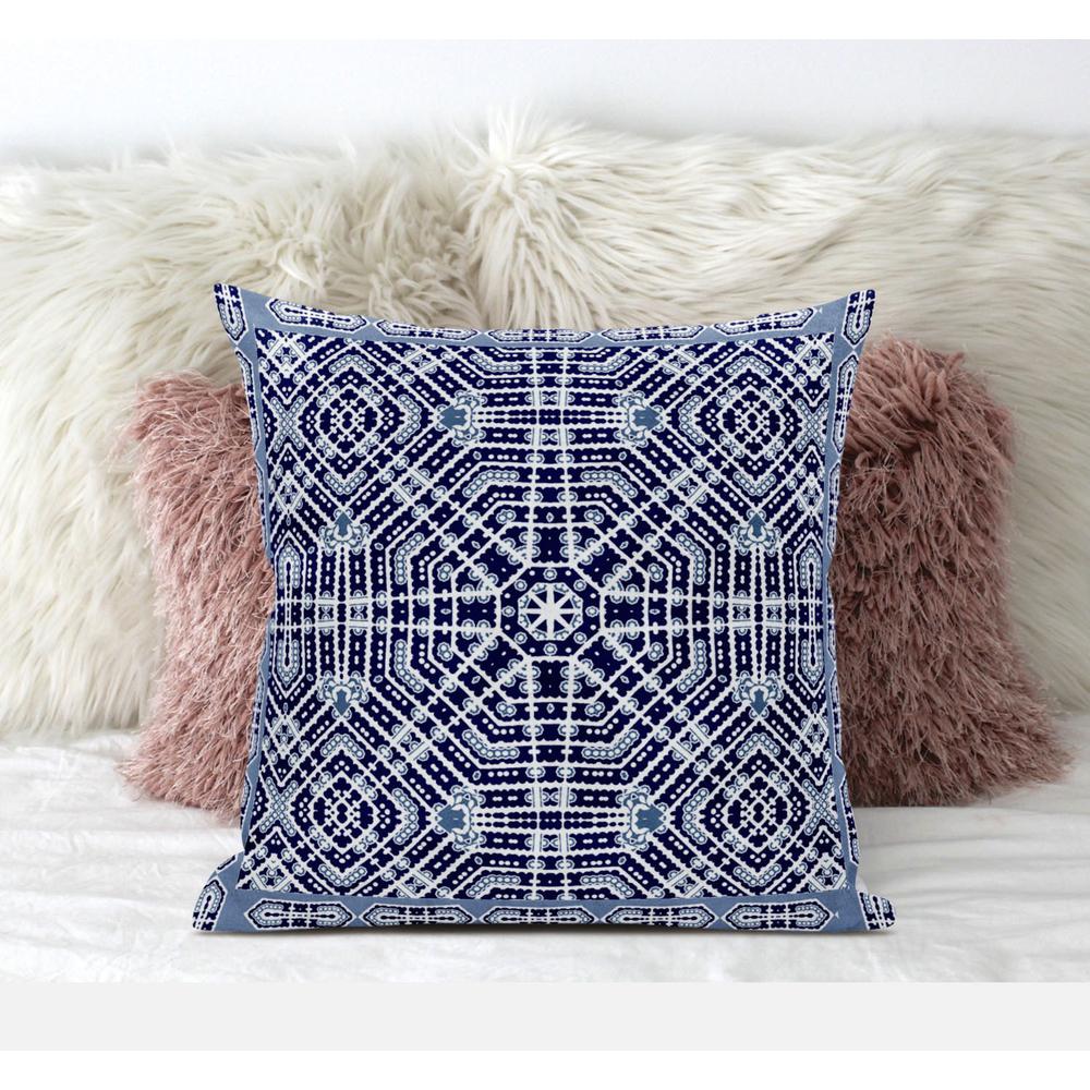18" X 18" Indigo And Green Blown Seam Geometric Indoor Outdoor Throw Pillow. Picture 4
