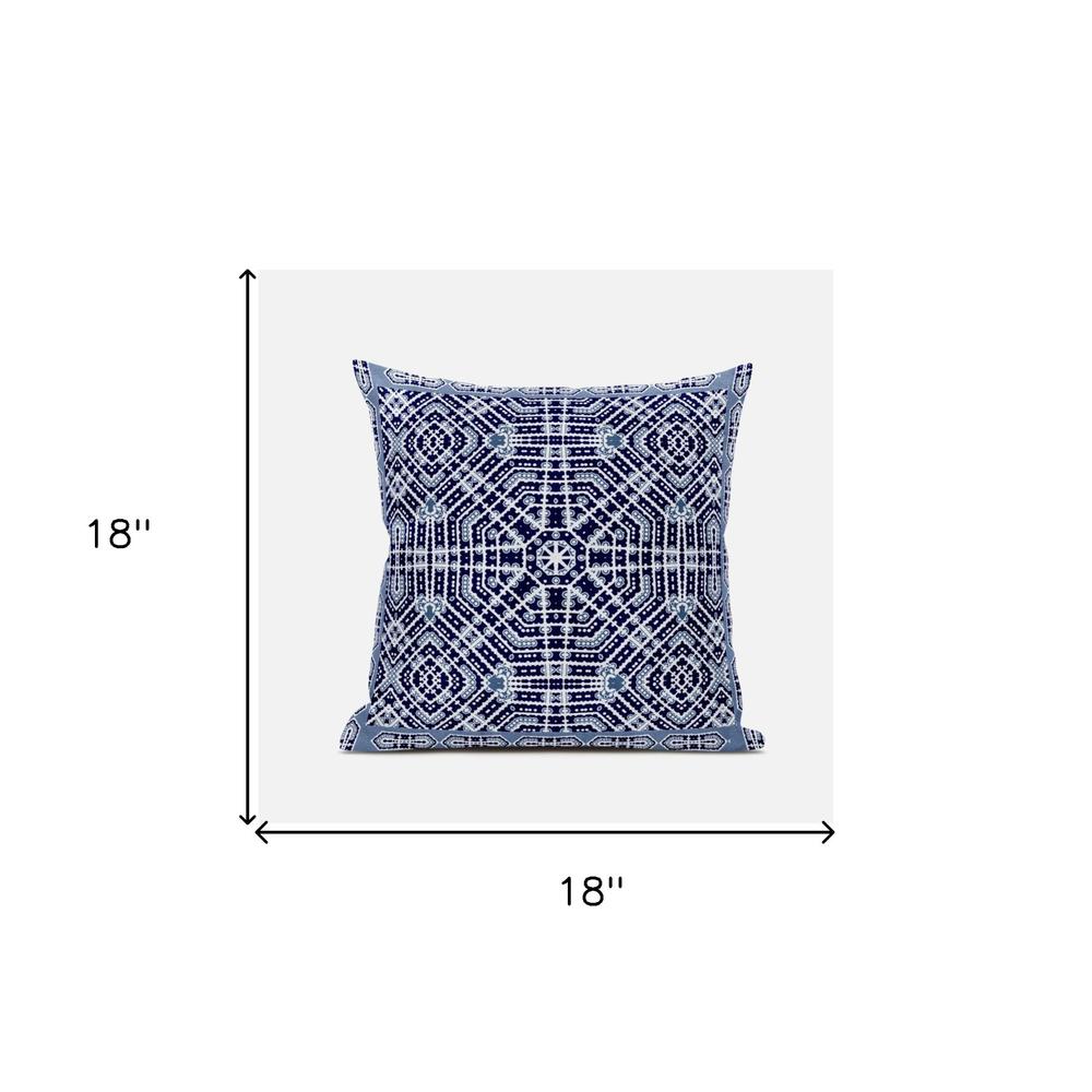 18" X 18" Indigo And Green Blown Seam Geometric Indoor Outdoor Throw Pillow. Picture 6