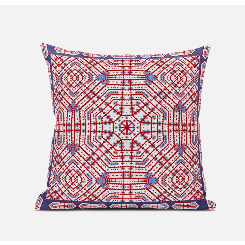 16" X 16" Red And Blue Blown Seam Geometric Indoor Outdoor Throw Pillow. Picture 1