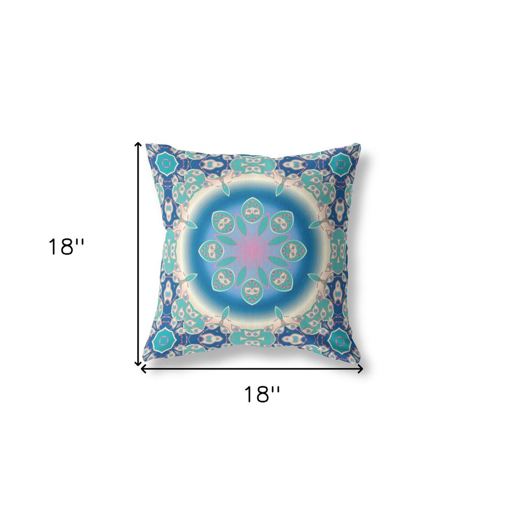 18" X 18" Blue And Turquoise Zippered Geometric Indoor Outdoor Throw Pillow. Picture 6