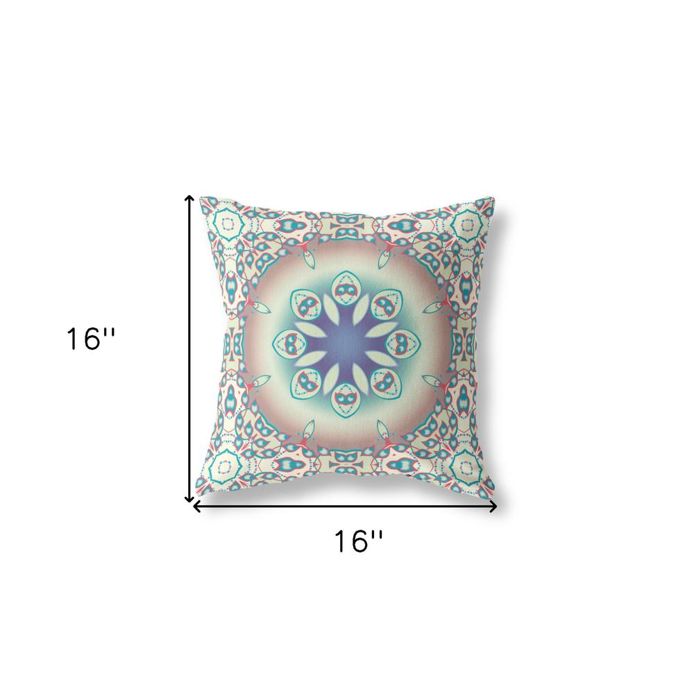 16" X 16" Beige And Blue Zippered Geometric Indoor Outdoor Throw Pillow. Picture 6